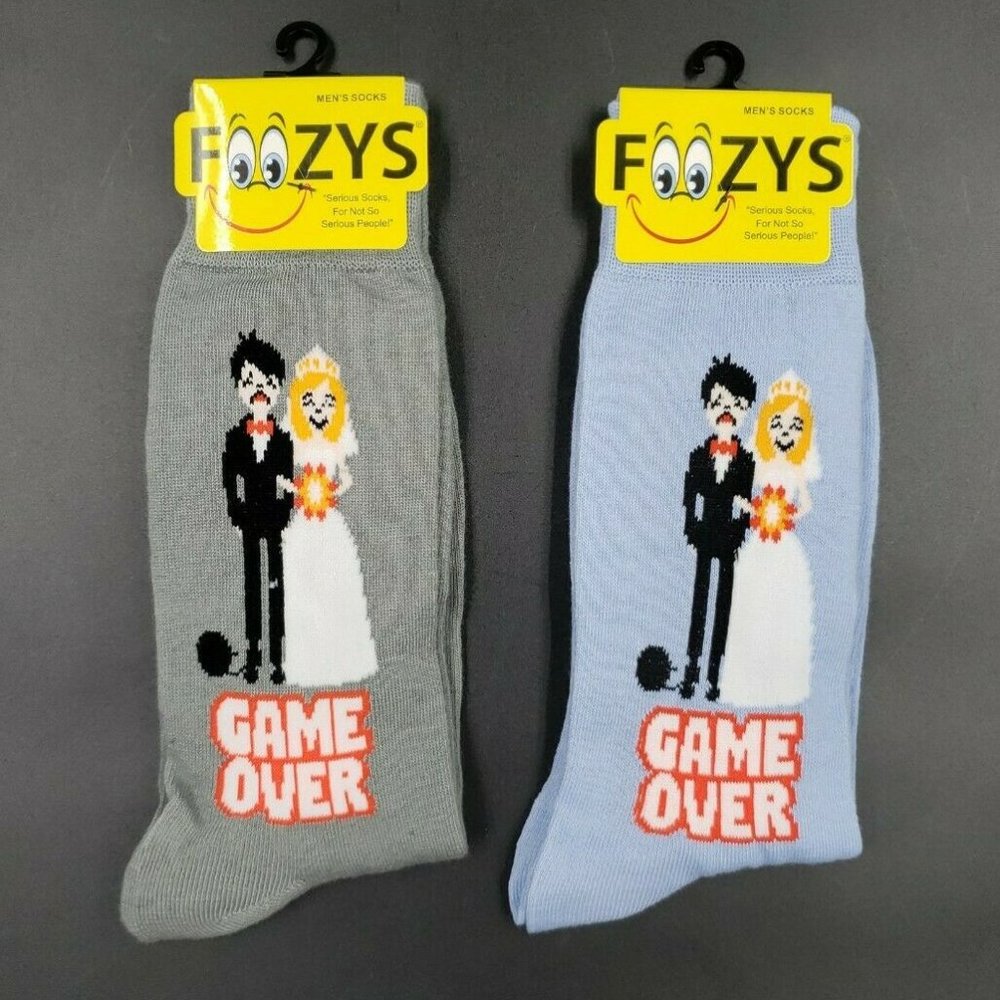 Men's Bachelor Party Novelty Crew Socks GAME OVER GAMING Bride & Groom Gift 2 PR
